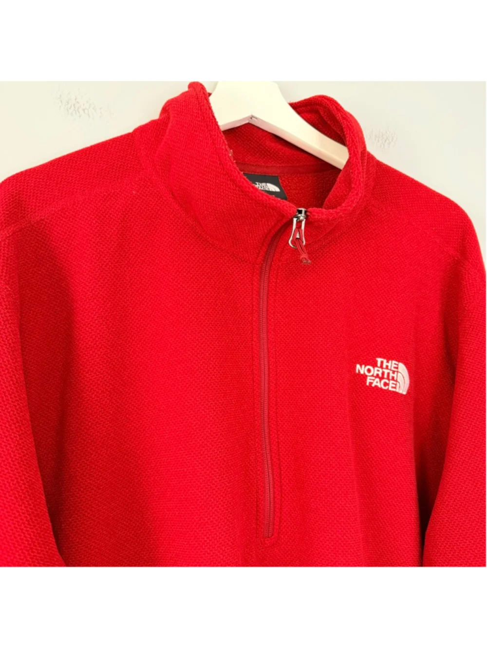 The North Face Red Textured Fleece Quarter Zip Pullover Men's XXL